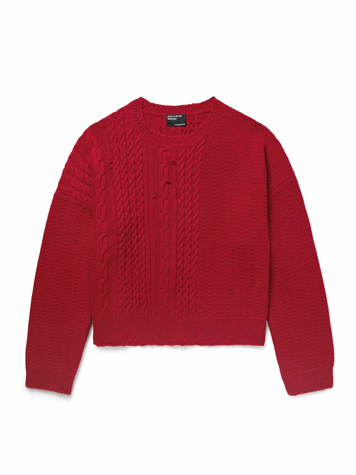 Enfants Riches Déprimés - Distressed Cable-Knit Cashmere Sweater - Red