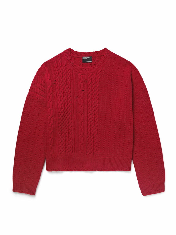 Photo: Enfants Riches Déprimés - Distressed Cable-Knit Cashmere Sweater - Red
