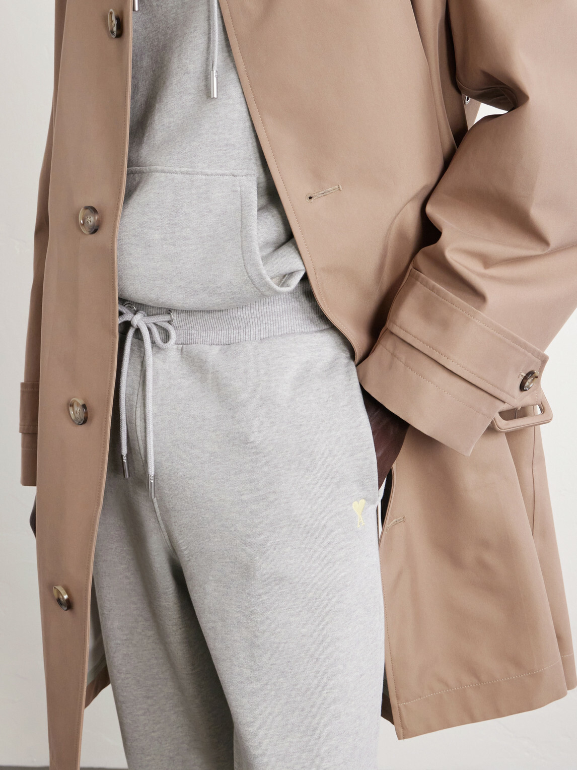 AMI PARIS - Logo-Embroidered Cotton-French Terry Sweatpants - Gray