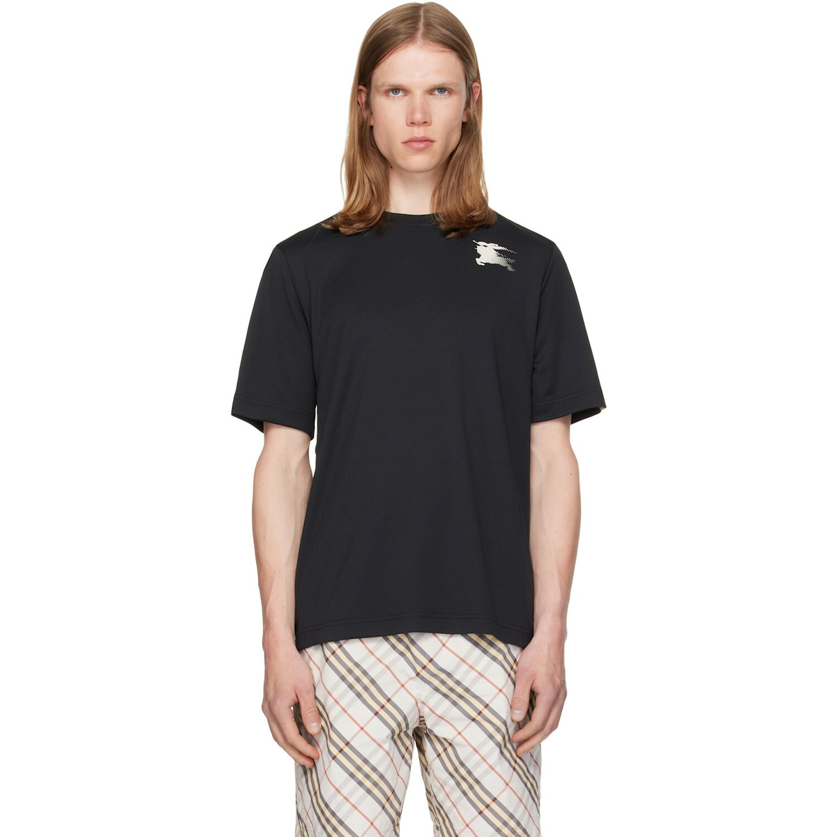 Burberry Black Check Trim Jersey T-shirt Burberry