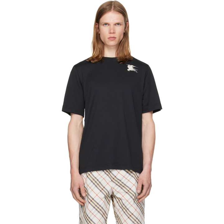 Photo: Burberry Black Check Trim Jersey T-shirt