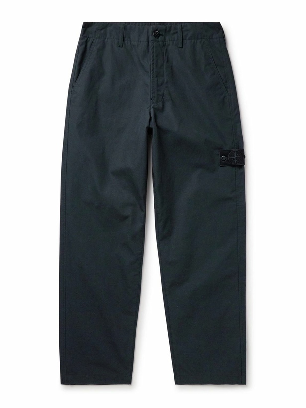 Photo: Stone Island - Ghost Straight-Leg Logo-Appliquéd Organic Cotton Chinos - Blue