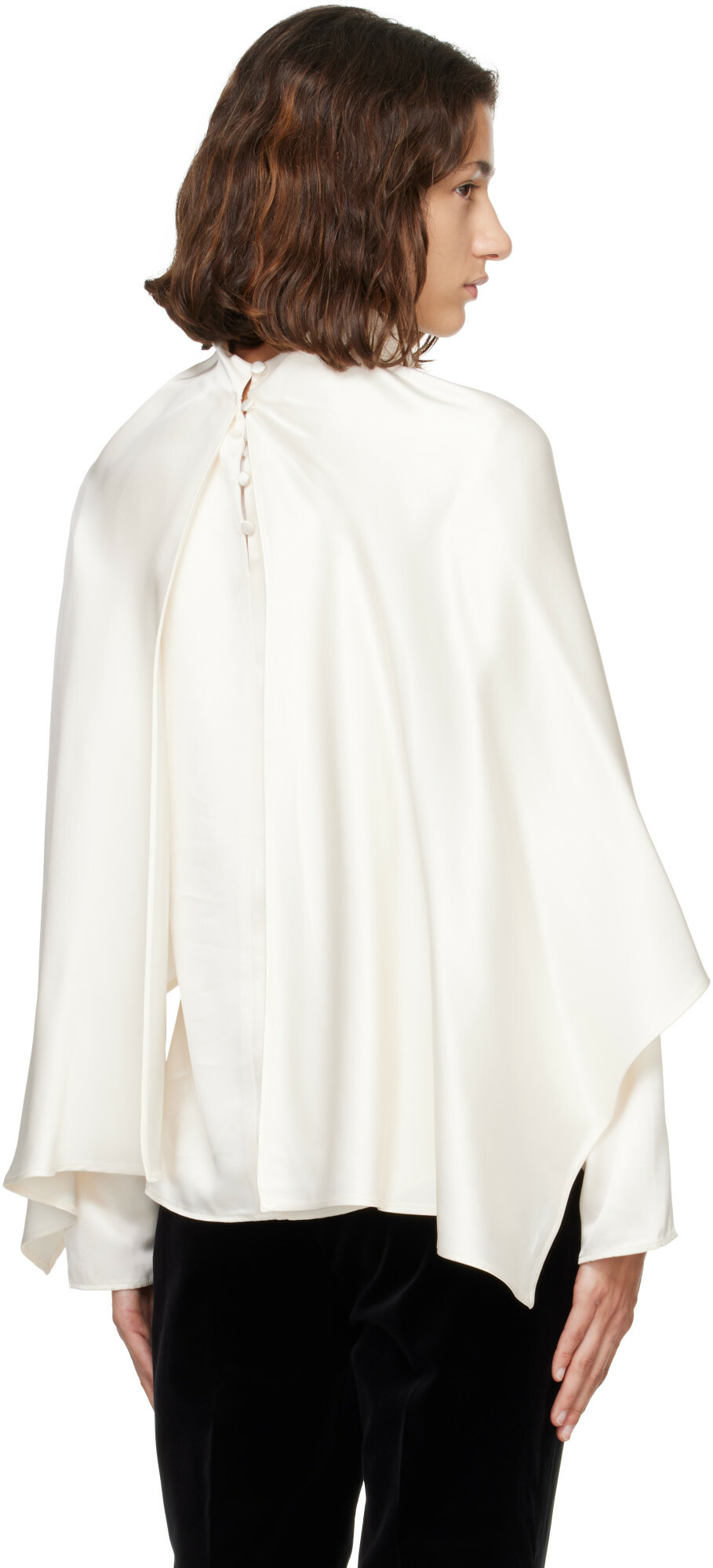 Róhe Off-White Satin Cape Blouse