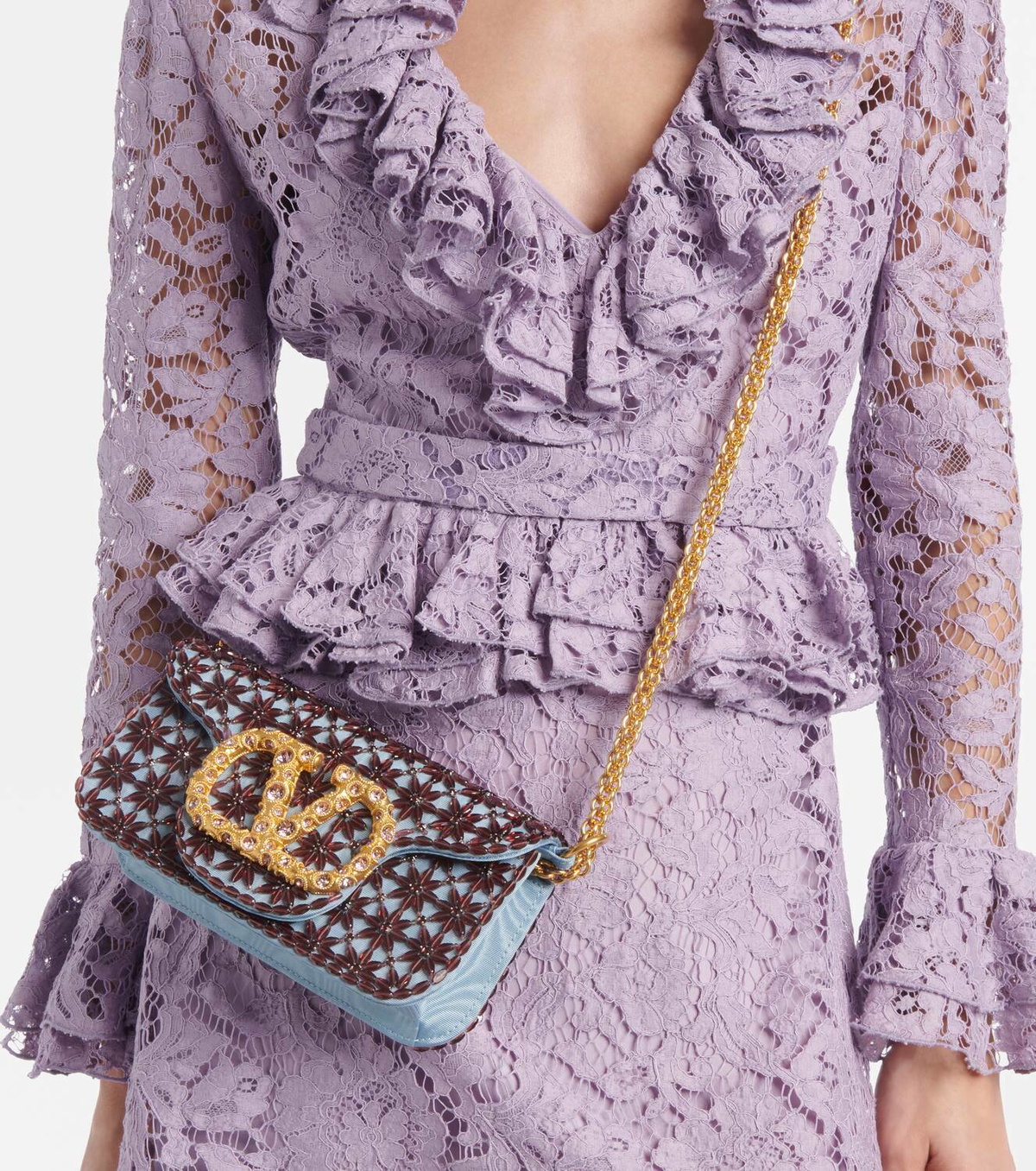 Valentino Garavani Locò Small beaded moiré shoulder bag Valentino