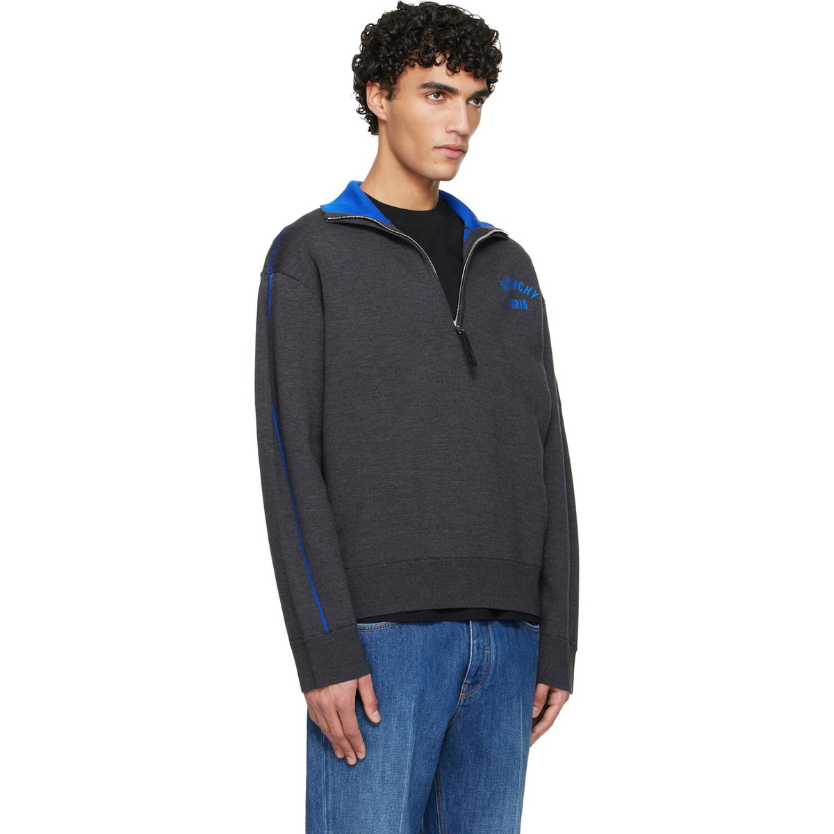 Givenchy Gray Couture Seam Half-Zipped Sweater
