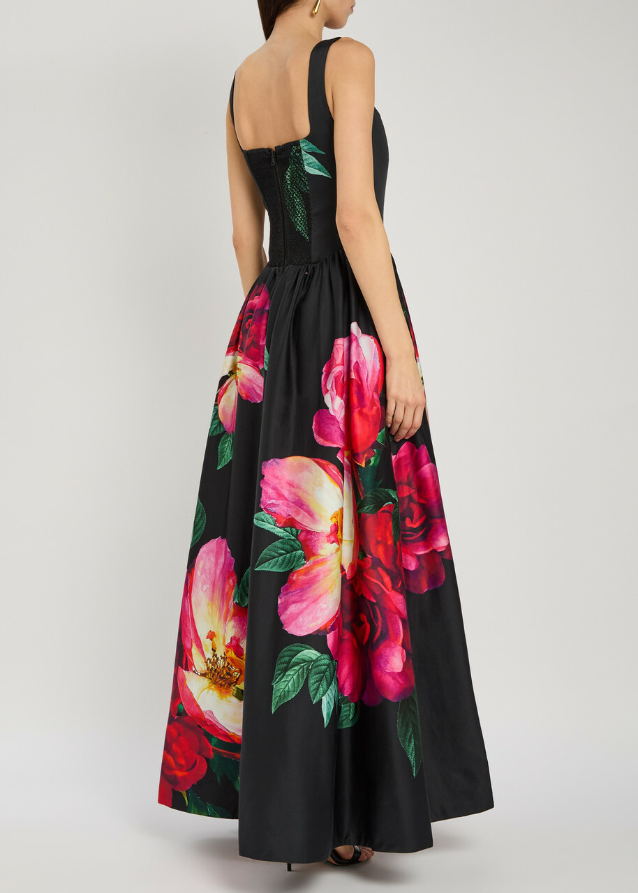 Alice + Olivia Tarrie Floral-print Stretch-cotton Maxi Dress Black