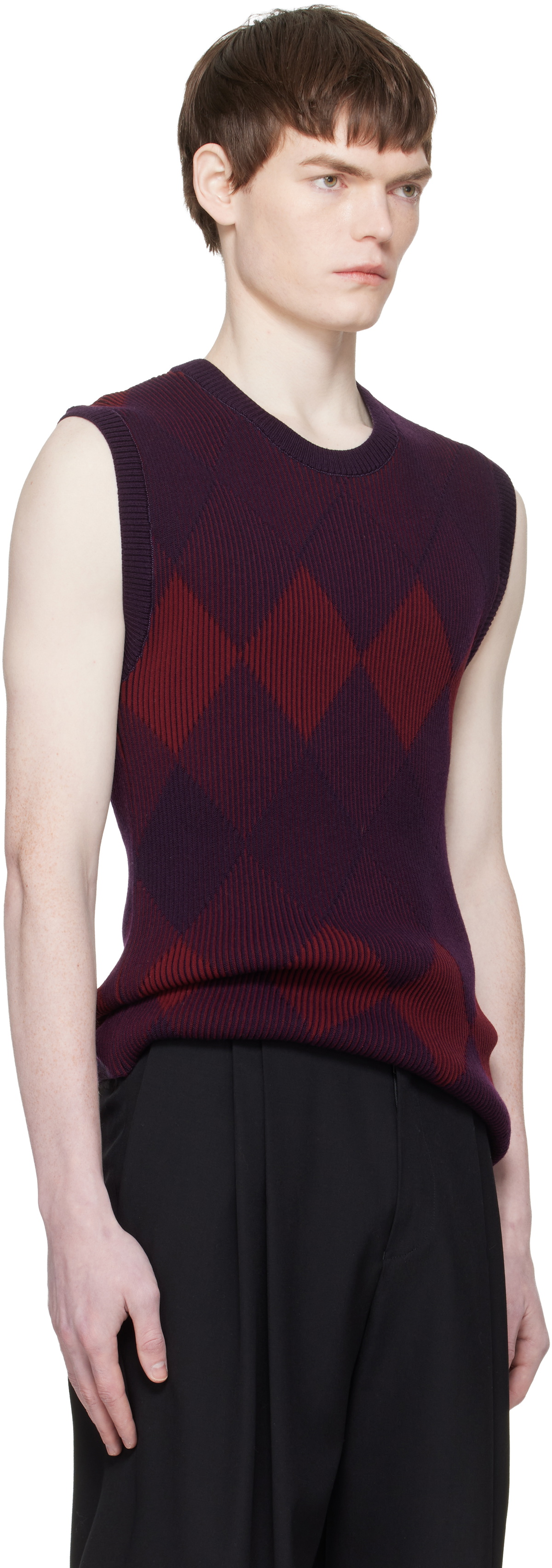 Dries Van Noten Red & Purple Argyle Sweater Vest