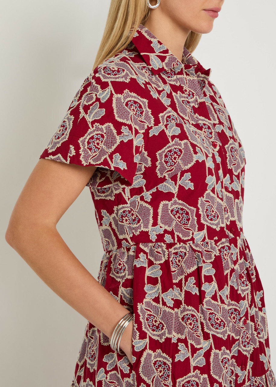 Erdem Floral-embroidered Cotton-blend Midi Shirt Dress Red