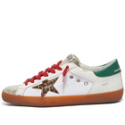 Golden Goose Men's Super-Star Leather Sneakers in Ice/Beige Brown/Green