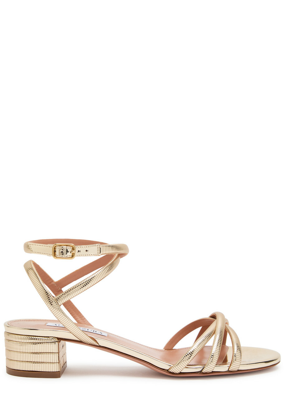 Aquazzura Heatwave 35 Ribbed Metallic Sandals Gold