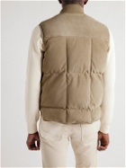 TOM FORD - Leather-Trimmed Quilted Suede Down Gilet - Brown