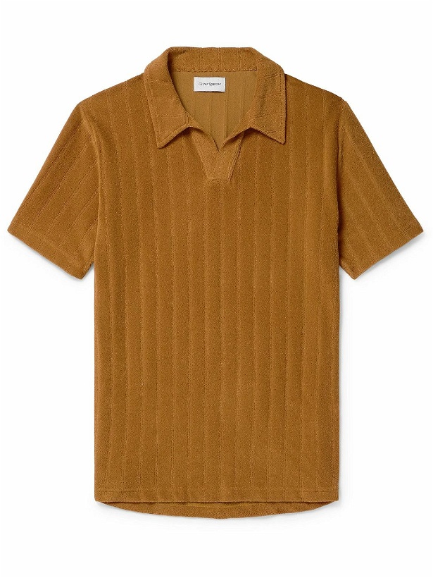 Photo: Oliver Spencer - Austell Striped Cotton-Blend Terry Polo Shirt - Orange