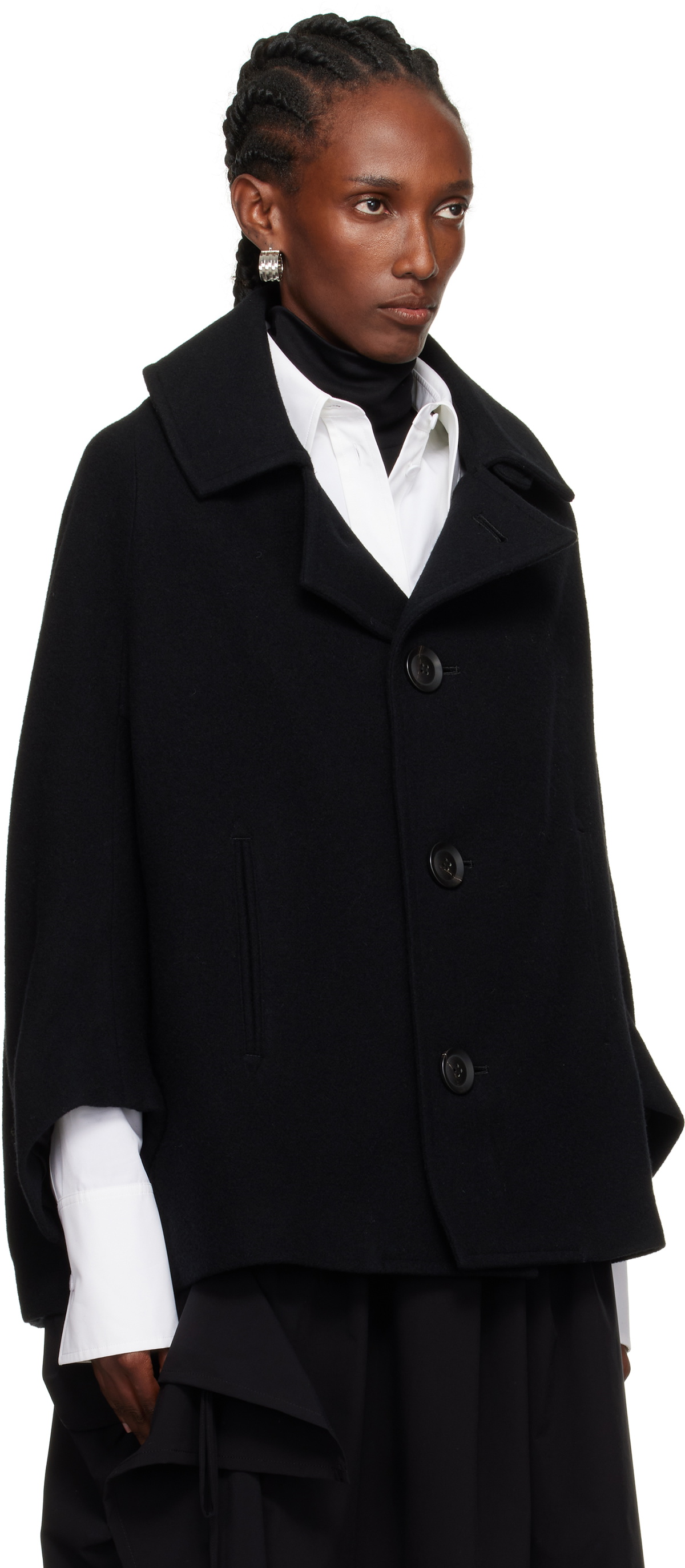 Y's Black U-Irregular Short Sleeve Coat