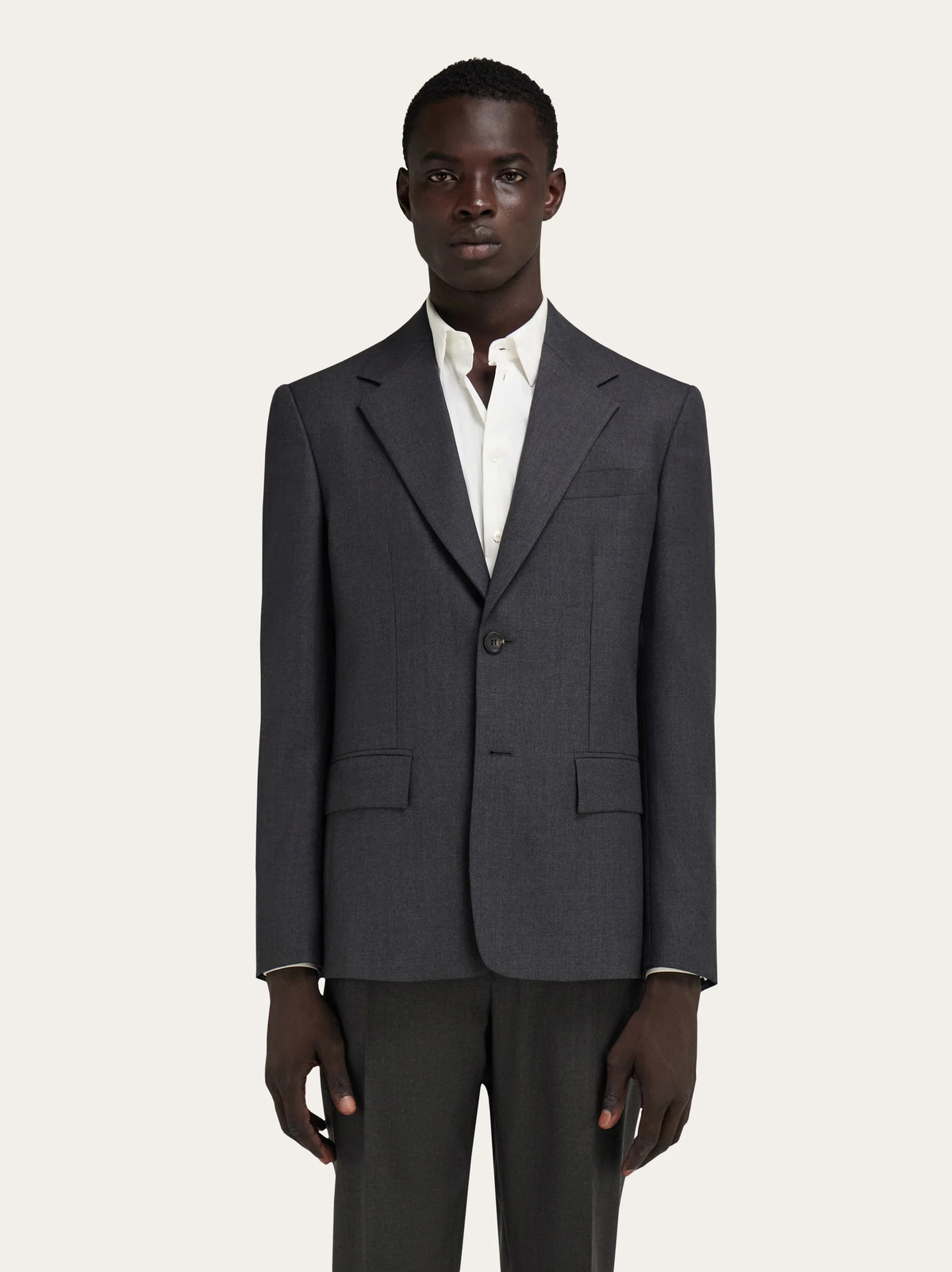 Ferragamo Mens Single-breasted pure wool blazer in Grey