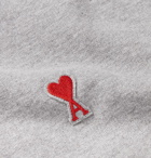 AMI - Logo-Appliquéd Loopback Cotton-Jersey Hoodie - Gray