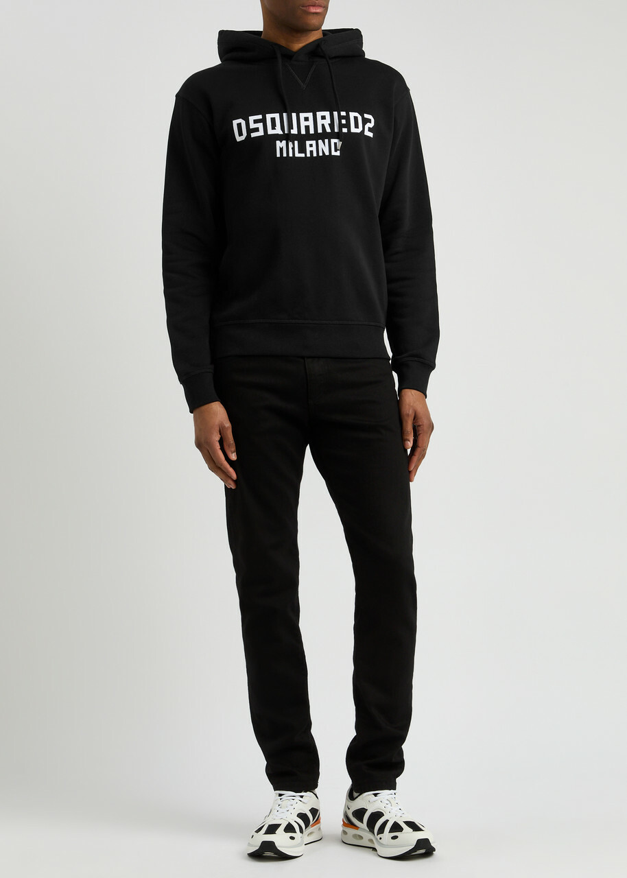 DSQUARED2 Cool Fit Logo Hooded Cotton Sweatshirt Black And White