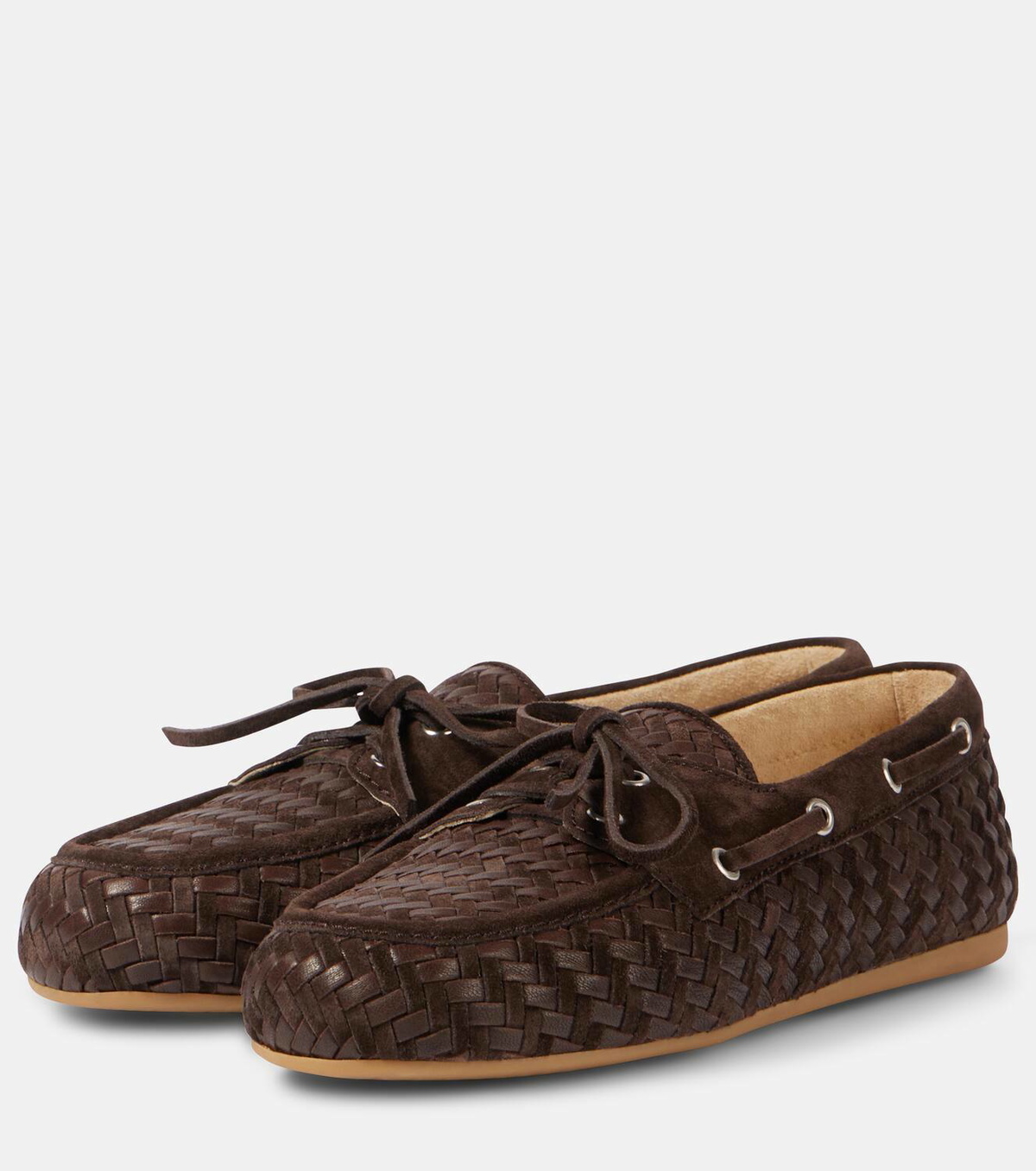 Miu Miu Woven leather and suede boat shoes Miu Miu