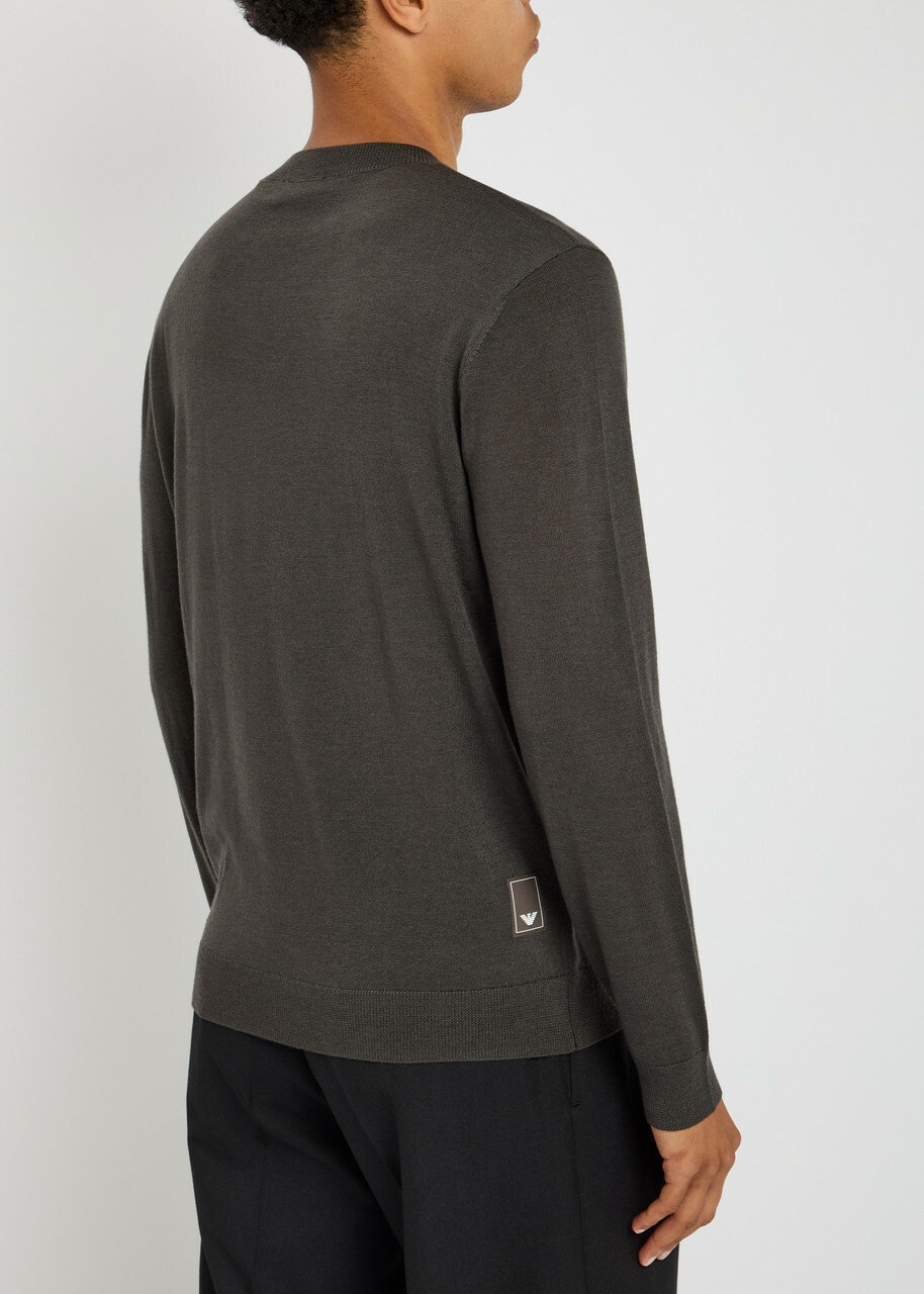 Emporio Armani Travel Essential Fine-knit Jumper Dark Green