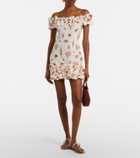 Agua by Agua Bendita Jardin printed off-shoulder linen minidress
