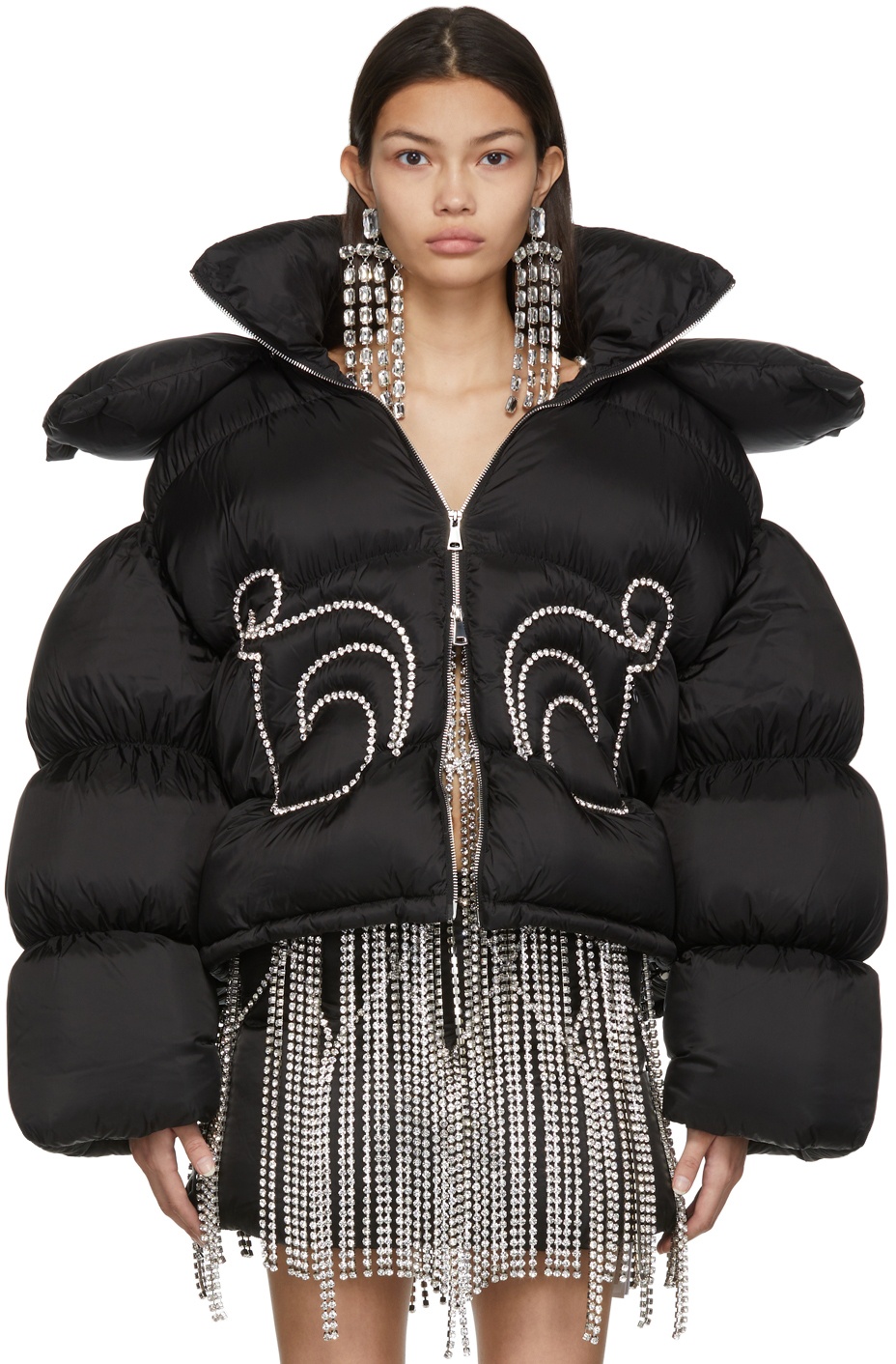 AREA Black Dingyun Zhang Edition Crystal Baroque Puffer Down Jacket AREA