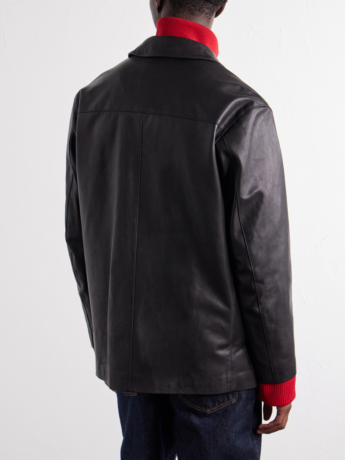 YOKE - Panelled Leather Jacket - Black