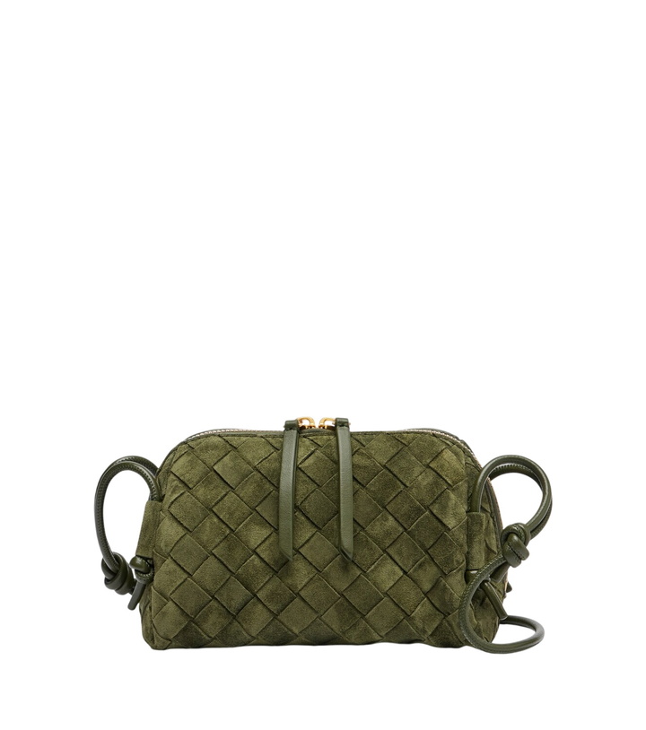 Photo: Bottega Veneta Concert Intrecciato Mini suede crossbody bag