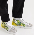 CHRISTIAN LOUBOUTIN - Louis Spiked Suede and Mesh-Trimmed Glittered Logo-Print Canvas High-Top Sneakers - Yellow