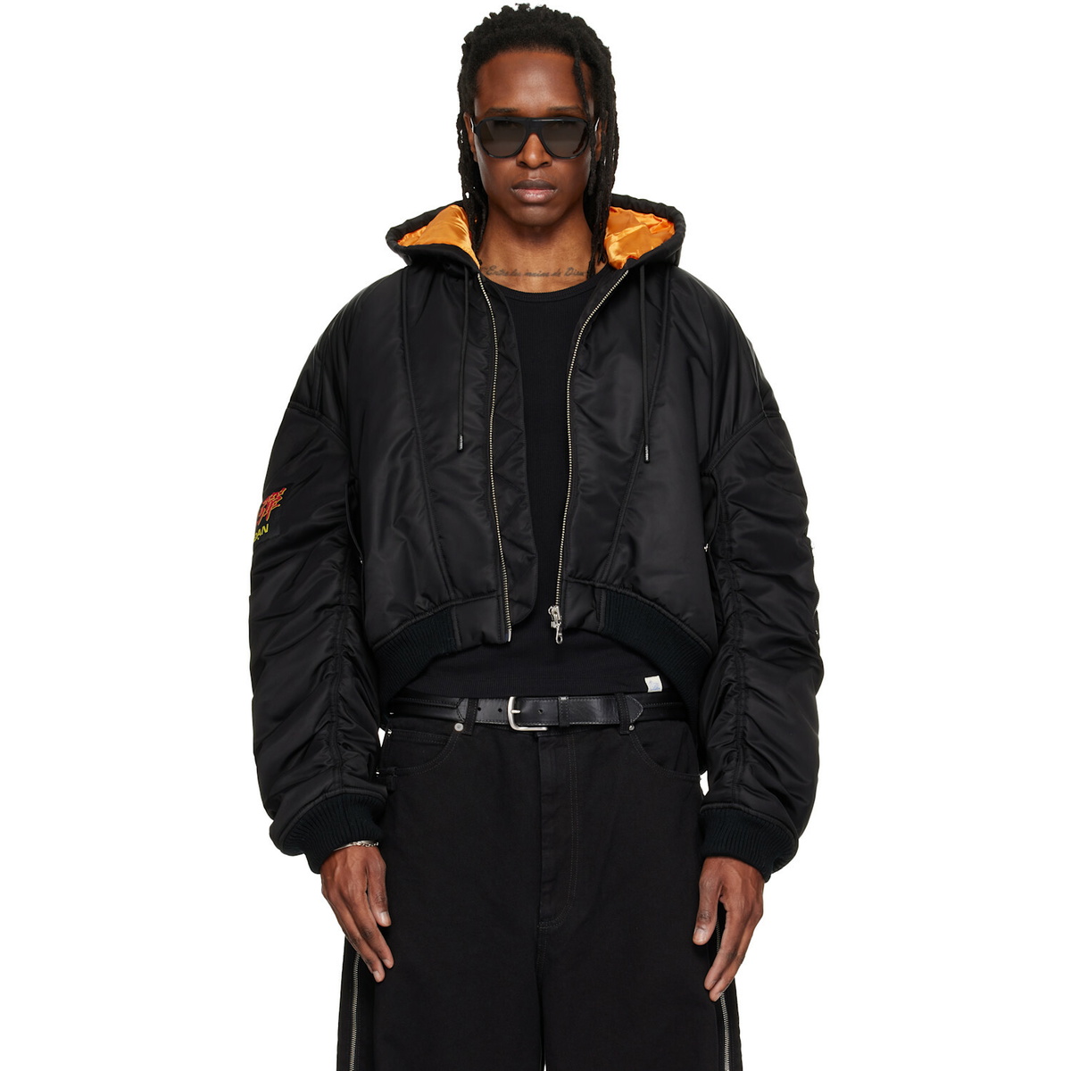 LU'U DAN Black Distorted MA1 Bomber Jacket
