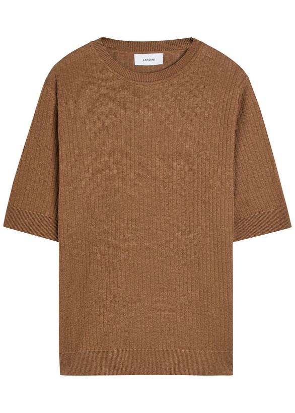 Photo: Lardini Ribbed Fine-knit Flax and Cotton-blend T-shirt Brown