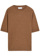 Lardini Ribbed Fine-knit Flax and Cotton-blend T-shirt Brown
