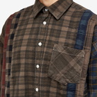 Needles Men's 7 Cuts Wide Over Dyed Flannel Shirt in Brown