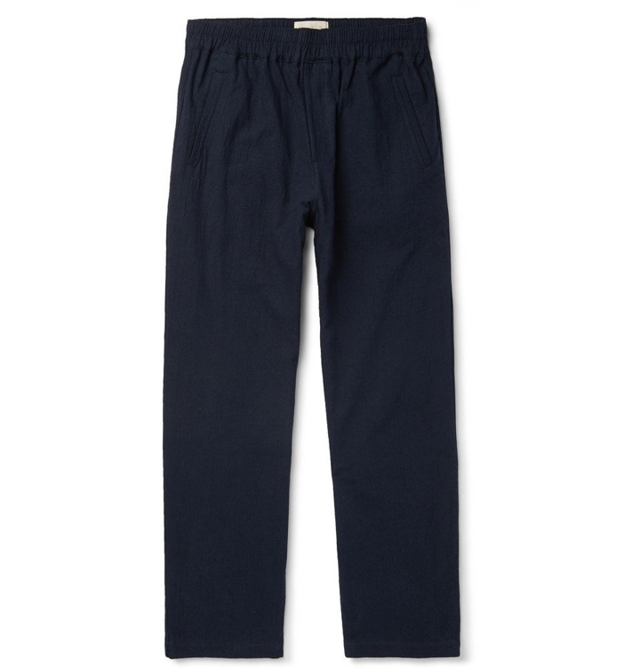 Photo: Folk - Navy Tapered Linen and Cotton-Blend Trousers - Navy