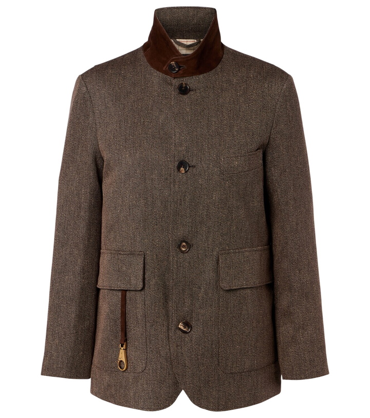 Photo: Loro Piana Suede-trimmed linen jacket