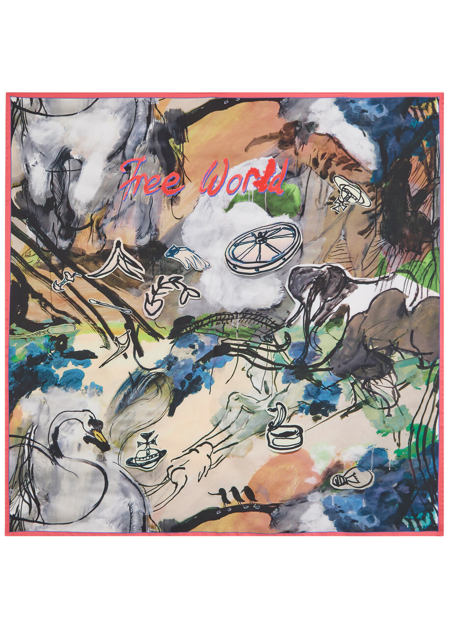 Vivienne Westwood Free World Printed Silk Scarf - Beige - One Size