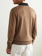 Mr P. - Colour-Block Merino Wool Polo Shirt - Brown