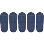 Marcoliani - Five-Pack Invisible Touch Pima Cotton-Blend No-Show Socks - Blue