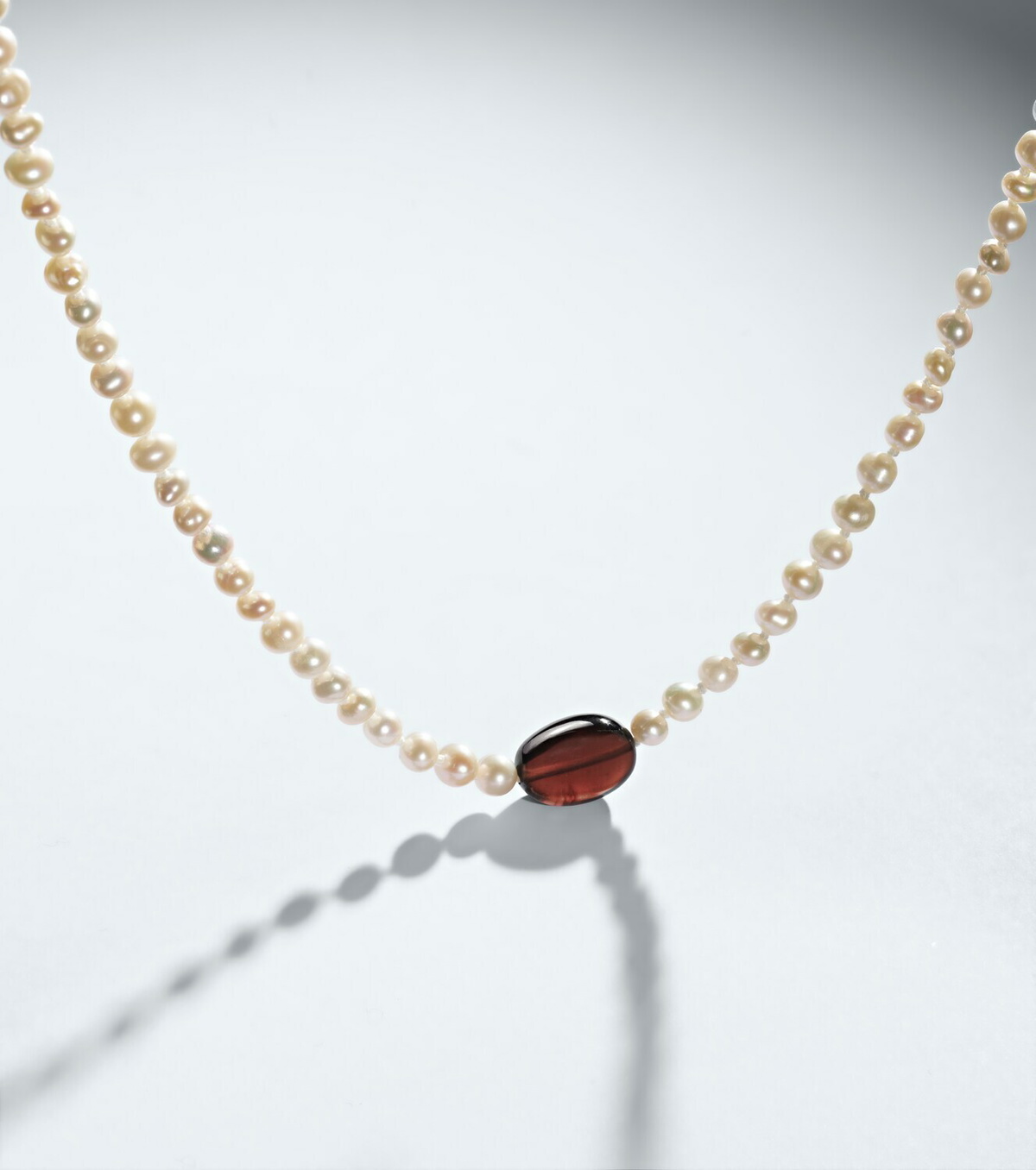 Ileana Makri 9kt gold (375/1000) beaded necklace with freshwater pearls and hessonite