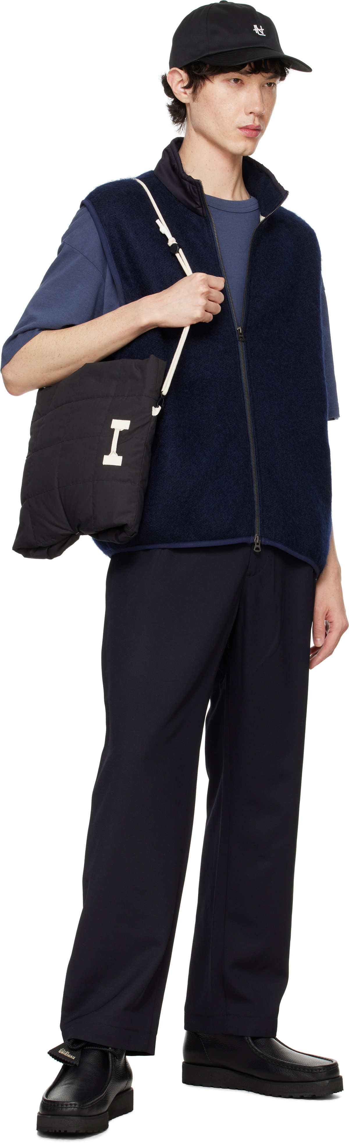 nanamica Navy Zip-Up Mohair Vest Nanamica