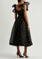 Zimmermann Crush Heart-print Linen-blend Midi Dress Black
