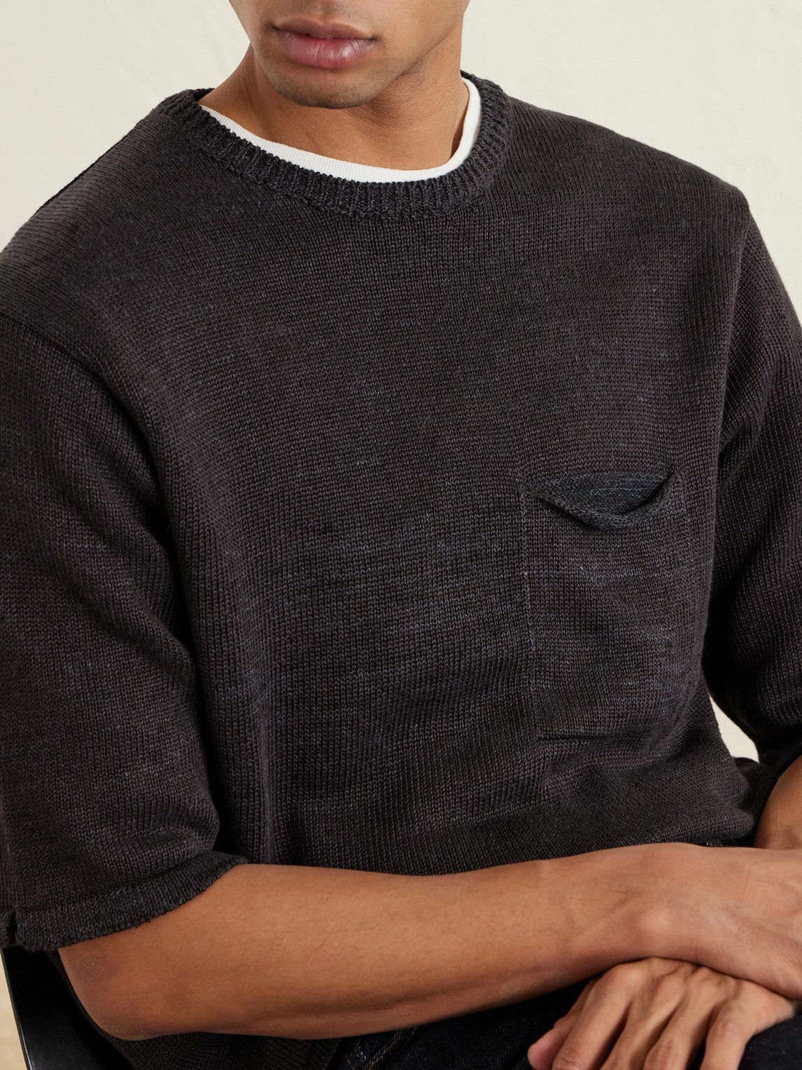 Inis Meáin - Knitted Linen T-Shirt - Brown