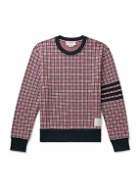 Thom Browne - Logo-Appliquéd Checked Striped Jacquard-Knit Cotton Sweatshirt - Red