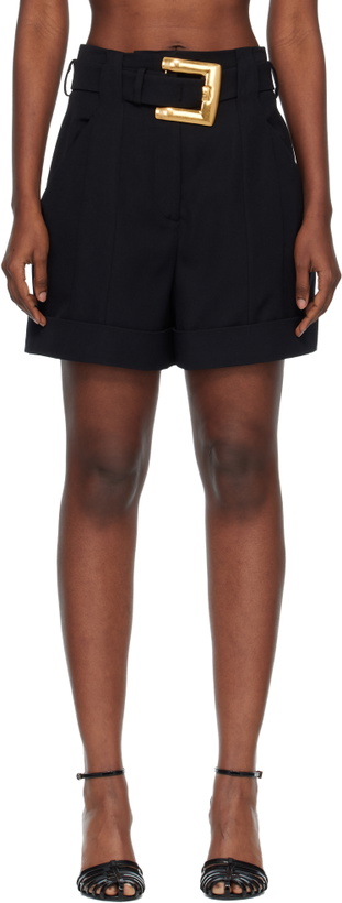 Photo: BALMAIN Black Grain De Poudre Belt Shorts