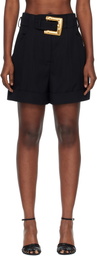 BALMAIN Black Grain De Poudre Belt Shorts