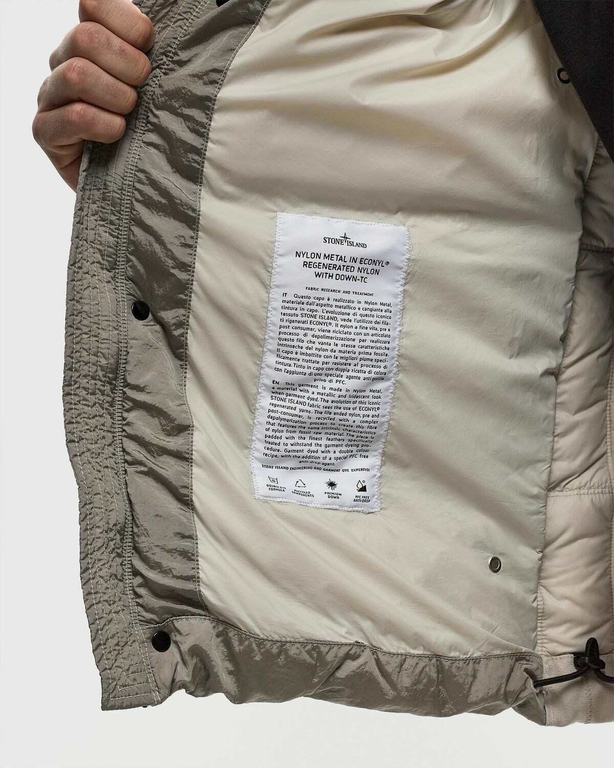 Stone Island Nylon Metal In Econyl Hooded Down Jacket Beige Down 