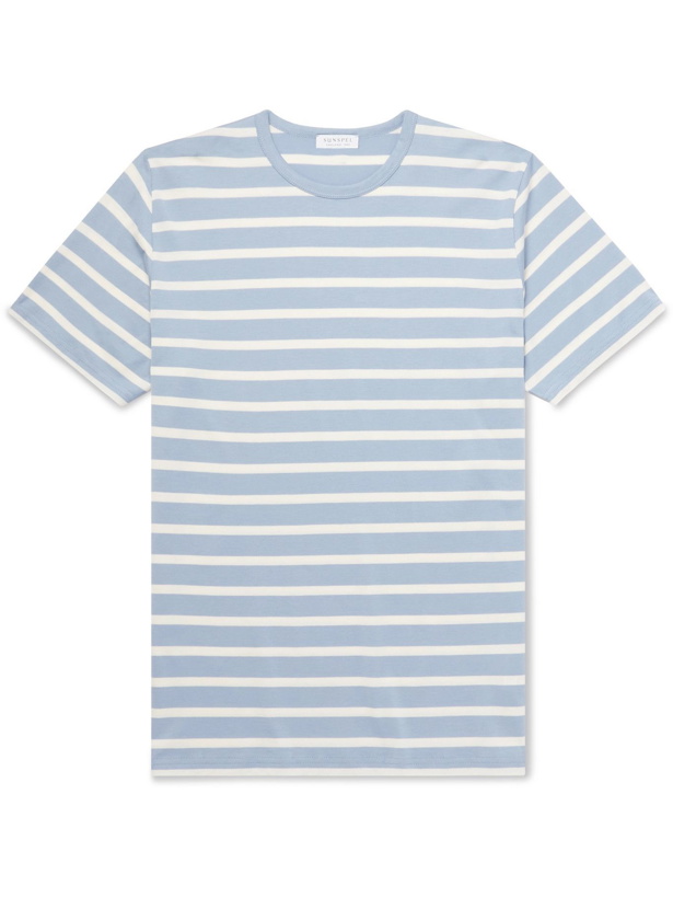 Photo: SUNSPEL - Striped Cotton-Jersey T-Shirt - Blue