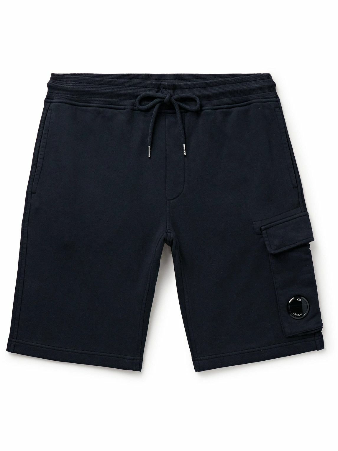 Photo: C.P. Company - Slim-Fit Straight-Leg Logo-Appliquéd Cotton-Jersey Drawstring Cargo Shorts - Blue