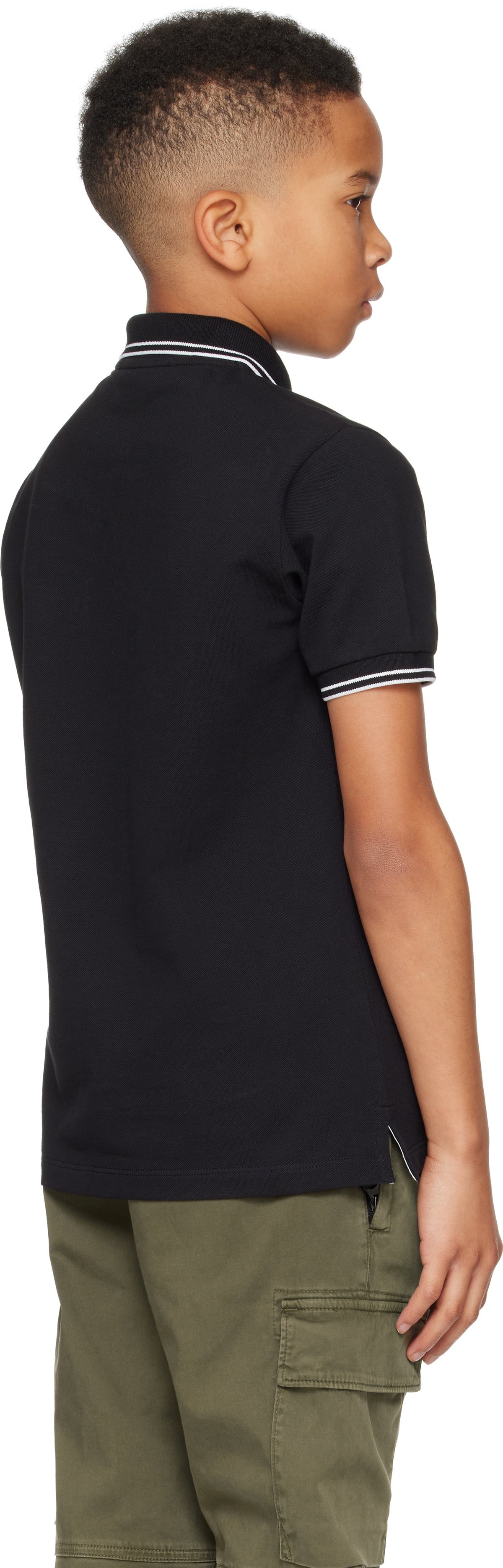Stone Island Junior Kids Black 21348 Organic Stretch Cotton Piqué Polo