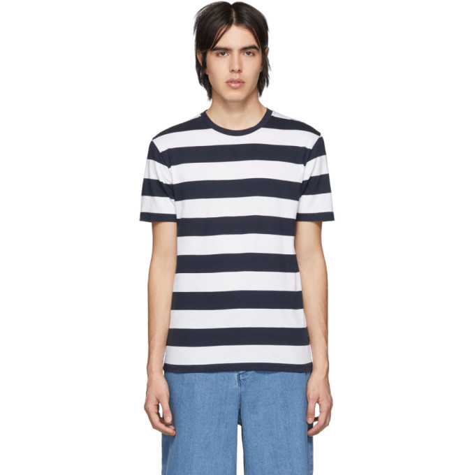 Photo: Sunspel Navy and White Bold Stripe Riviera T-Shirt