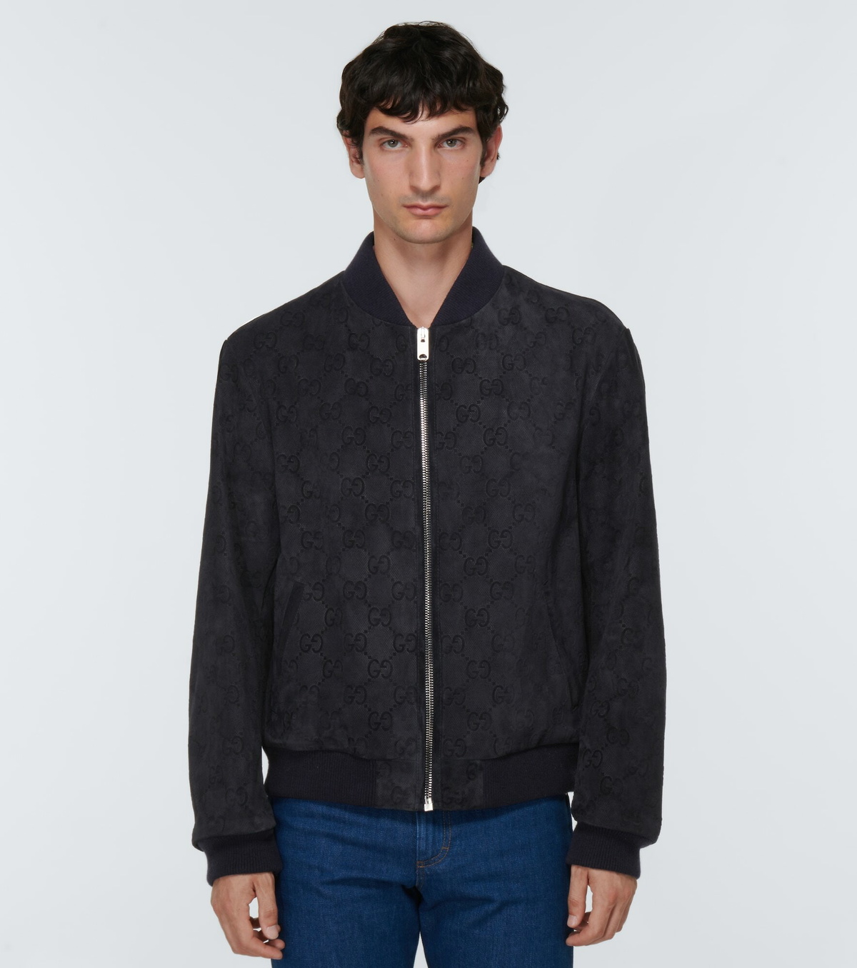 Gucci - Wool and leather bomber jacket blue - The Corner
