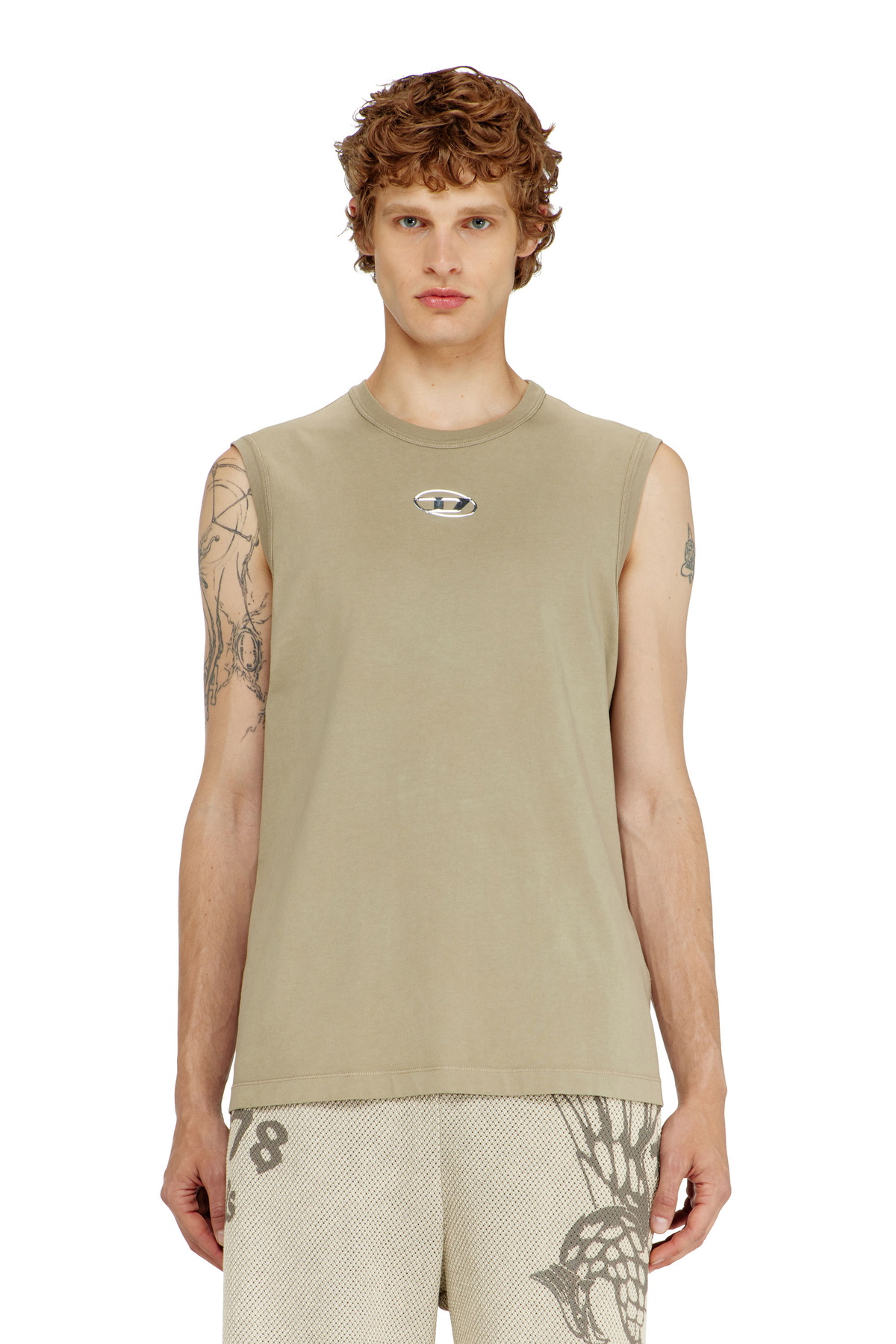 Diesel Faded tank top with puffy Oval D - T-Shirts Mens in Brown